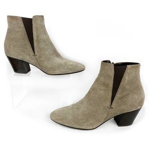 Aquatalia Faylynn Boots Taupe Suede Leather Weatherproof Ankle Booties Heeled 8
